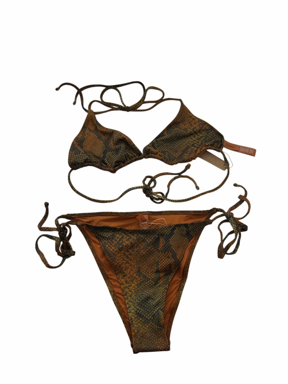 SKIMS Triangle Bikini Top and Bottom Tie Sides- Forest Ombré Snake- Size M - Picture 5 of 9